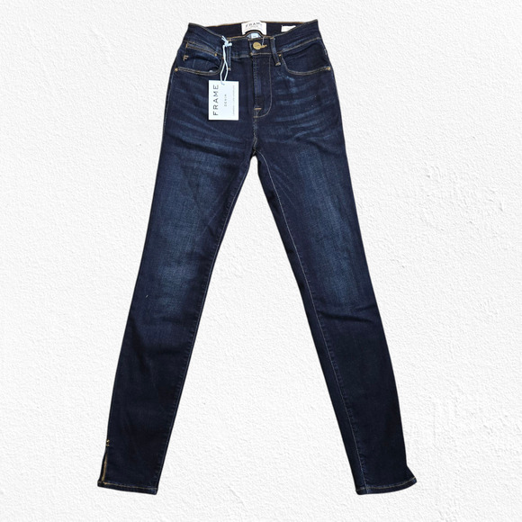 FRAME Dark Wash High Waisted Ankle Stretch Le High Skinny Jeans Size 24 $215 NWT - Picture 2 of 13